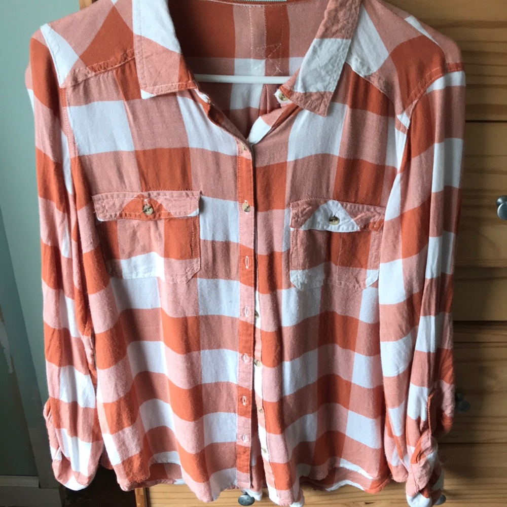 Maurice’s orange plaid button shirt XL